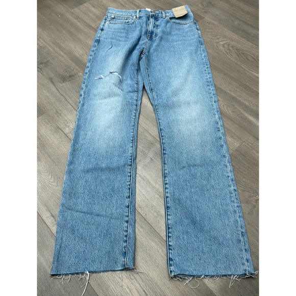 Madewell Denim - Madewell Womens Blue Distressed Raw Hem High Rise 90s Straight Leg Jeans 26 NWT